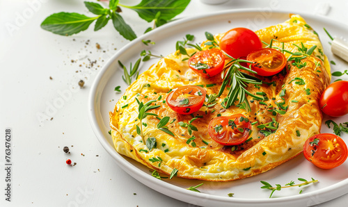 Satisfying Breakfast Choice: Appetizing Omelette with Herbs and Tomato