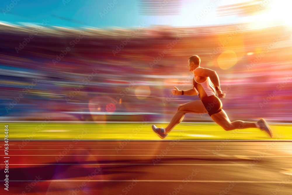 A man in motion on a track, captured in a blurry image that conveys speed and intensity.
