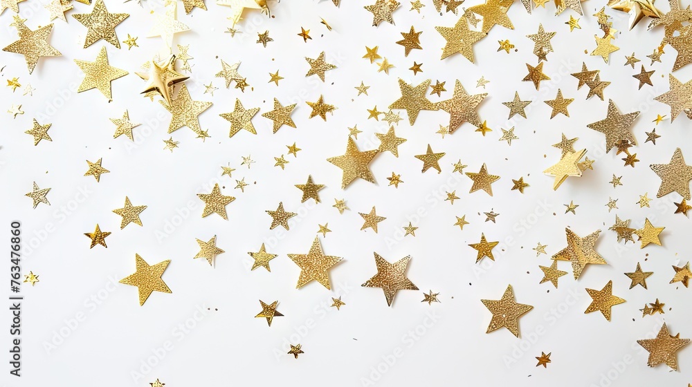 A radiant set of gold stars isolated on a crisp white background, adding a touch of celestial elegance to any design. A radiant set of gold stars isolated on a crisp white background, adding a touch of celestial elegance to any design.