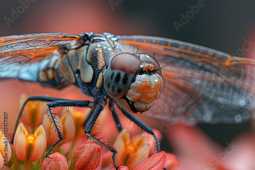 Dragonfly Rests on Vibrant Flower, Generative AI