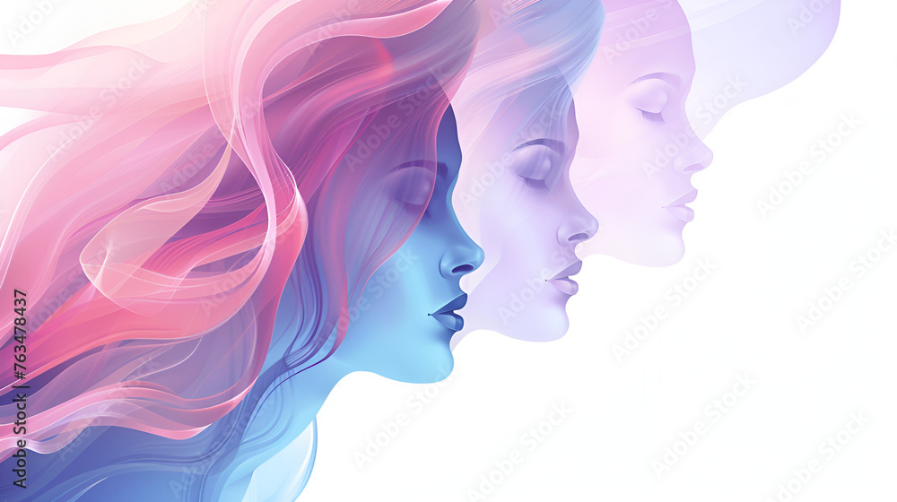 woman, female, illustration, person. Women's Day Color Silhouettes Banner - Square Format, Generative Ai