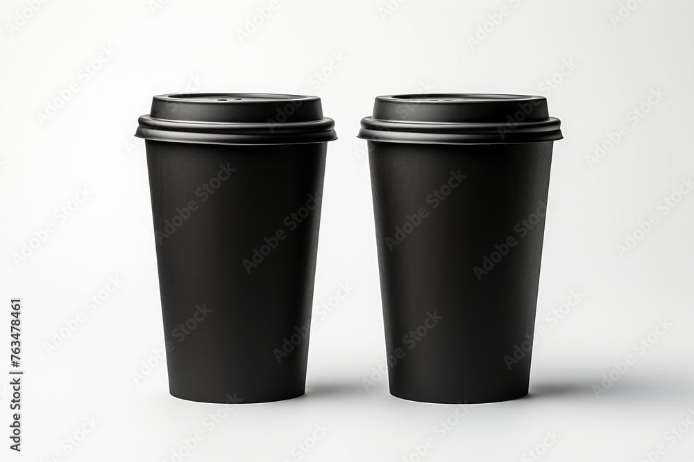 Black mugs isolated on white background Generative AI Black mugs isolated on white background Generative AI