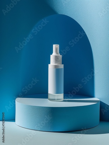 (Skincare Mockup) Minimalist Skincare Serum Bottle on Blue Background