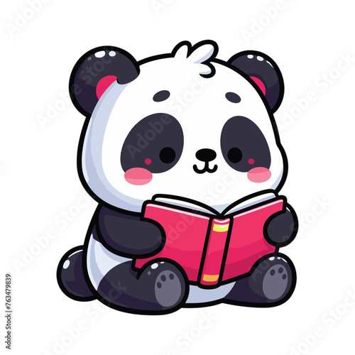 Cute Cartoon panda reading a book vector illustration