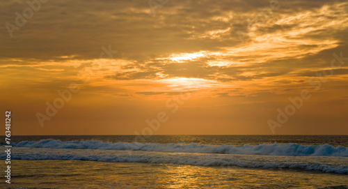 Tropical sea and sunrise. Wide photo.