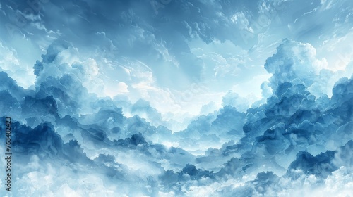 The blue sky and white clouds in this watercolor background are perfect for textures, vintage design, and luxurious wallpaper. © DZMITRY