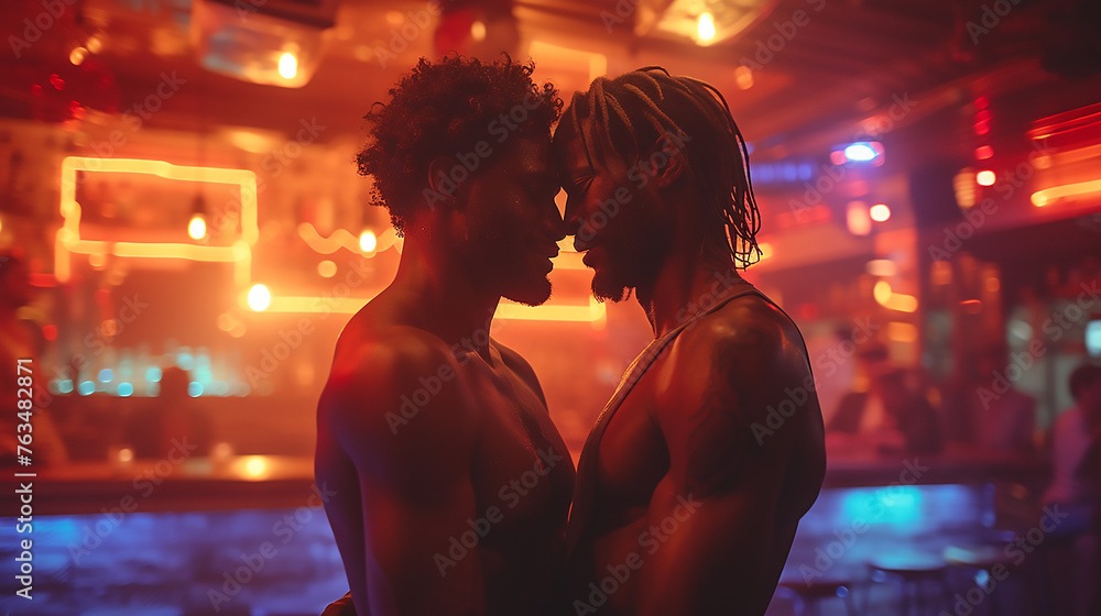 Couple dancing in a nightclub, bright light, casual outfit, after work, luxury, vip night, smoke and light effect, man having fun, party in the evening Couple dancing in a nightclub, bright light, casual outfit, after work, luxury, vip night, smoke and light effect, man having fun, party in the evening