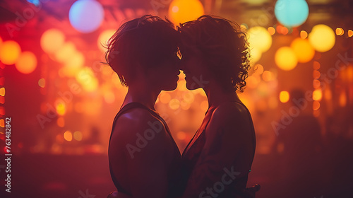 Couple dancing in a nightclub, bright light, casual outfit, after work, luxury, vip night, smoke and light effect, man having fun, party in the evening 