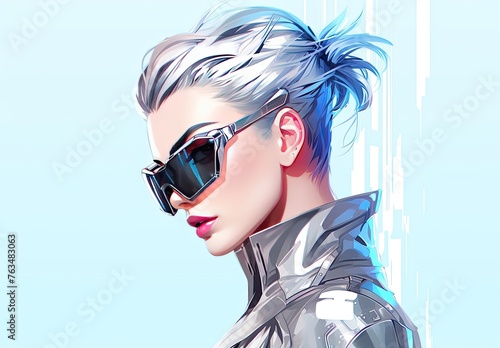 Beautiful young woman in sunglasses. Fashionable image of the model. The female image is drawn. Illustration for poster, cover, brochure, card, postcard, interior design or print. © Login
