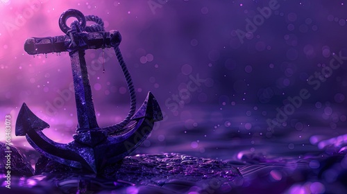 A purple background with a large anchor in the foreground. Illustration for banner, poster, cover, brochure or presentation.