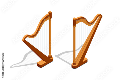 Isometric harp, a stringed musical instrument for festive, concert, and festival performances.