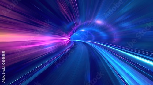 Abstract blue highway road tunnel speed motion technology background. AI generated image © yusufadi