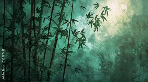 Bamboo Trees in a Forest Painting
