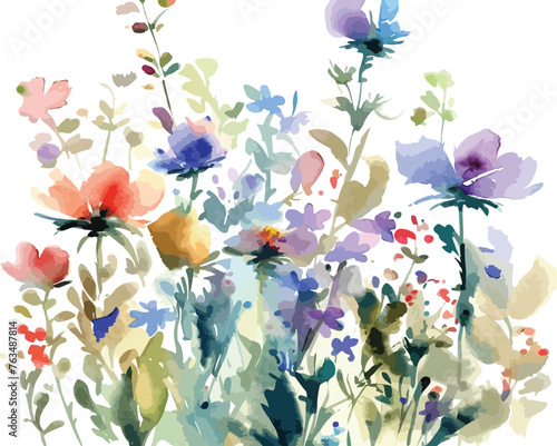 Watercolor Wildflower Field Vector Illustration © Grace