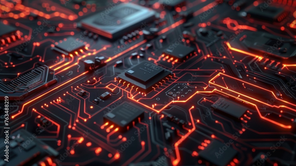 Digital circuit board on dark background. AI generated image Digital circuit board on dark background. AI generated image
