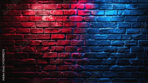 a vibrant party atmosphere with dynamic red and blue lighting effects casting playful hues on a rustic brick wall, perfect for product display or placement., SEAMLESS PATTERN