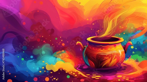 Beautiful poster for Indian festival Happy Holi with pot background. vector illustration design