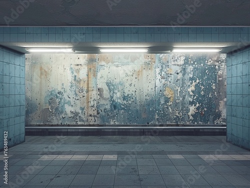 An empty wall on the subway platform in Berlin viewed frontally photo