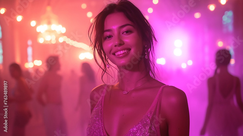 Woman dancing in a nightclub, woman with golden dress, gold light, people having fun, party, alcohol, volumetric lights, portrait of a woman, friends, afterwork party, fancy, luxury, rich people