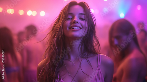 Woman dancing in a nightclub, woman with golden dress, gold light, people having fun, party, alcohol, volumetric lights, portrait of a woman, friends, afterwork party, fancy, luxury, rich people