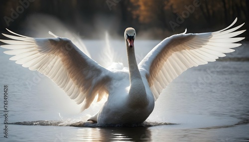 A Swan With Its Wings Spread Wide Creating A Dram Upscaled 4 photo