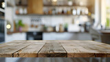 Defocused Apartment Background Empty wood table top and shop and store with snow fall background. Bunch of radishes, fennel bulb and cheese, Generative Ai