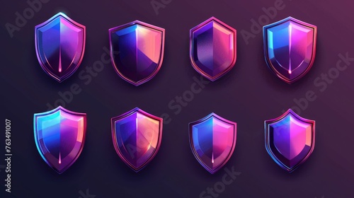 Cyber shield icons, soft gradients, secure background