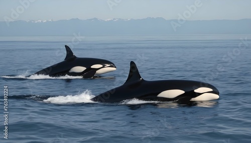 A Pod Of Killer Whales Hunting Together In The Ope Upscaled 3