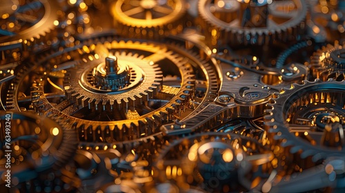 Detailed close-up of intricate watch gears and cogs, showcasing precision engineering and mechanics.