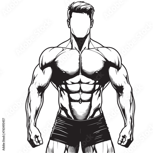 a clean body builder vector lines ,Muscular man in different poses showing muscles, Silhouettes athletes bodybuilding, Muscular bodybuilder vector silhouette illustration