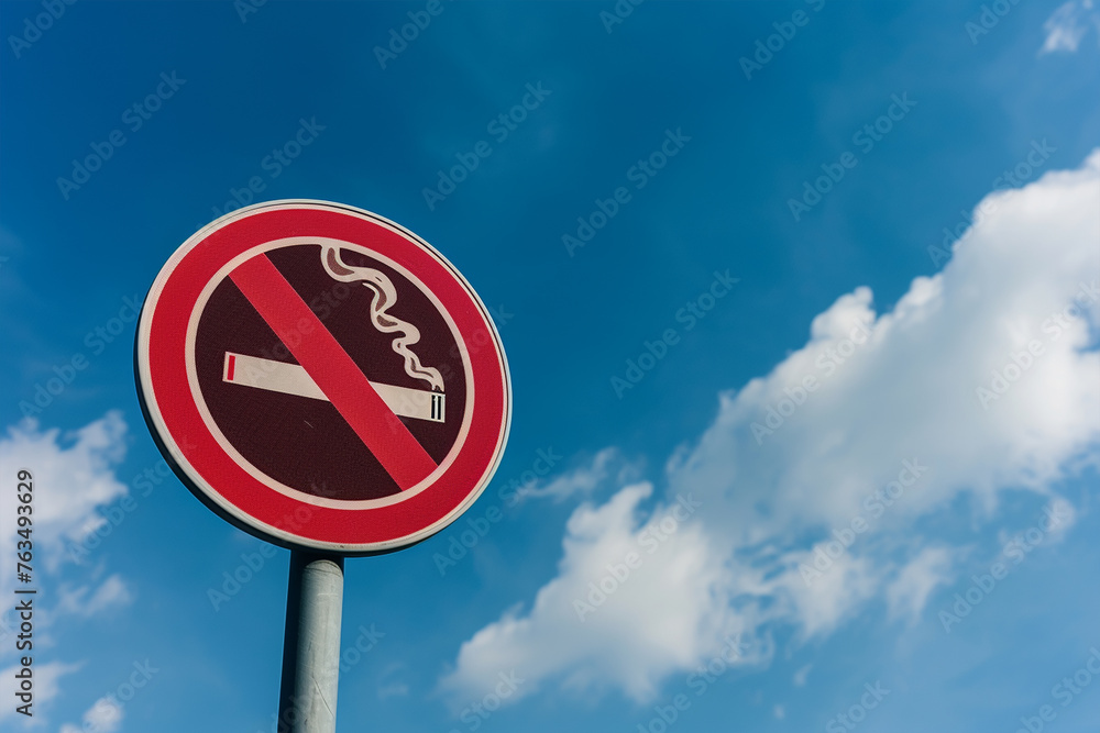 No smoking sign under blue sky 