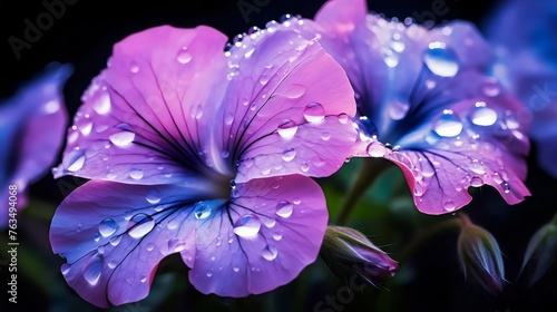 Dew Drops on Vibrant Purple Flowers