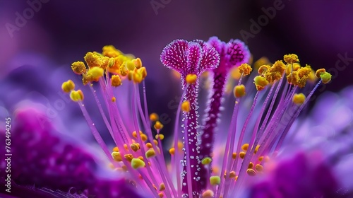 Close-up of Dew Drops on Vibrant Flower Stamen