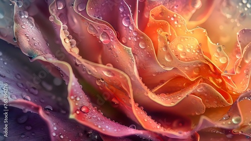 Close-up of Dew Drops on Vibrant Rose Petals