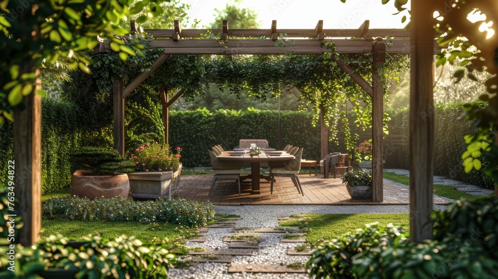Beautiful Yard Pergola Patio Cover with Chairs. Beautiful Yard Pergola Patio Cover with Chairs.