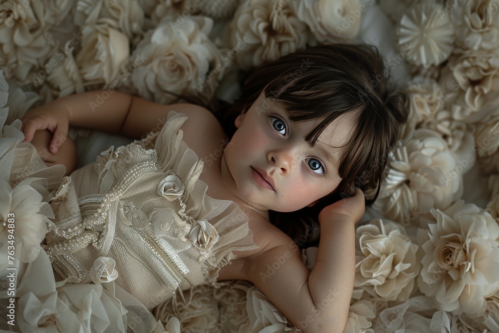 Little Girl Laying on Bed of Flowers Little Girl Laying on Bed of Flowers
