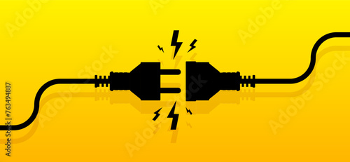 Electric Socket with a Plug. Wire plug and socket. Connection or disconnection electricity. Concept 404 error. Cable of energy disconnect. Vector illustration.