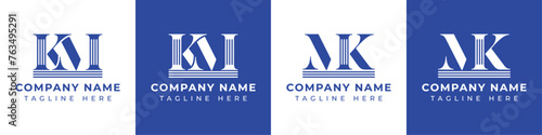 Letters MK and KM Pillar Logo Set, suitable for business with MK and KM related to Pillar
