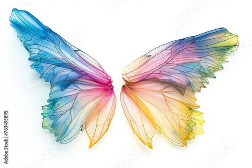 Vibrant colors of butterfly wings stand out against a clean white background © pham