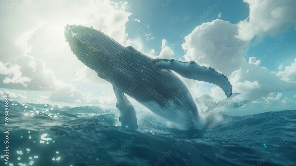 Fototapeta premium Humpback whale playing in the water