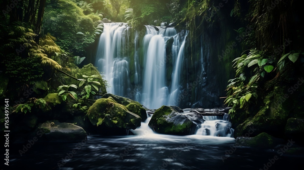 Fototapeta premium Enigmatic Cascade: Mesmerizing Blurred Waterfall Background