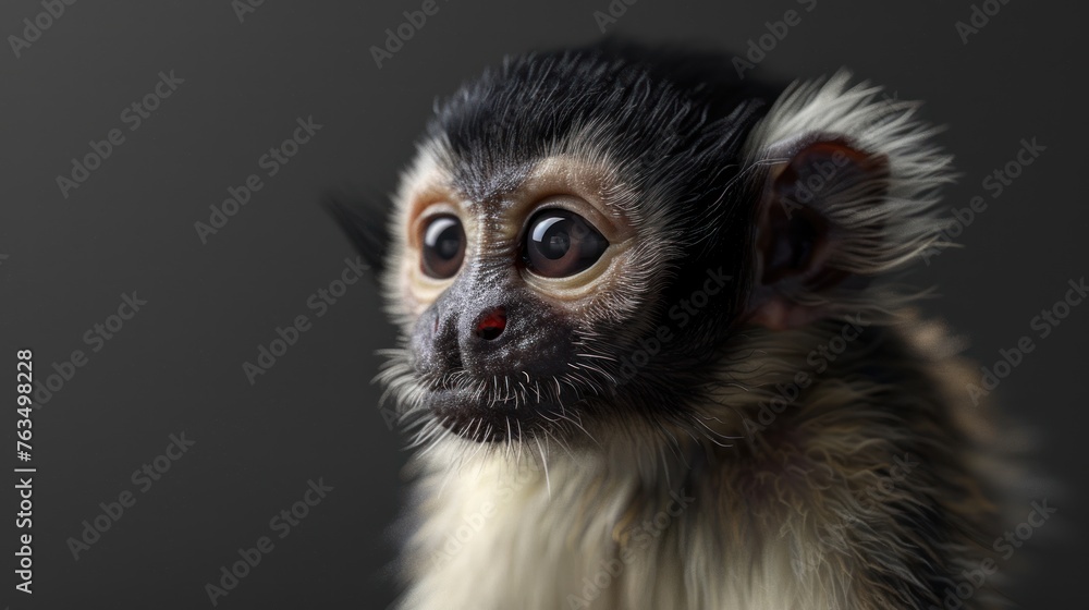 A small monkey with white fur and a black tip of the tail. It is native to South America. A small monkey with white fur and a black tip of the tail. It is native to South America.