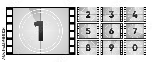 Movie Countdown Frame. Retro design. Old film movie timer count. Vintage cinema. Number count. Vector illustration.