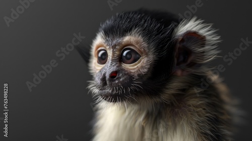 A small monkey with white fur and a black tip of the tail. It is native to South America.  © Phuwadon