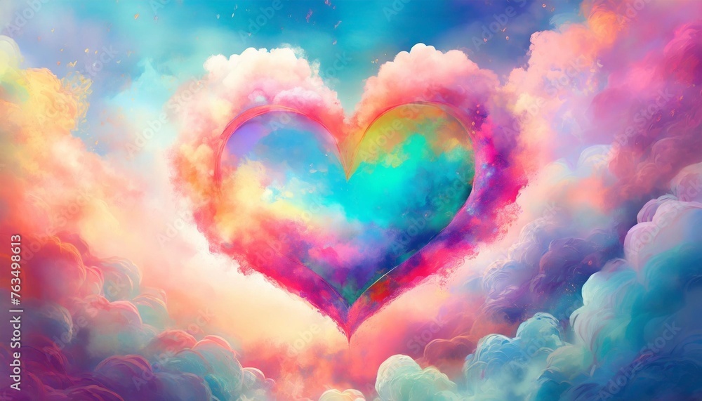 beautifully colourful valentine s day heart in the clouds as an abstract background with pastel colours and a love theme