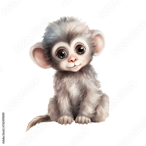Watercolor hand-painted illustration of a small monkey. Isolated on a transparent background © Olga Miraniuk