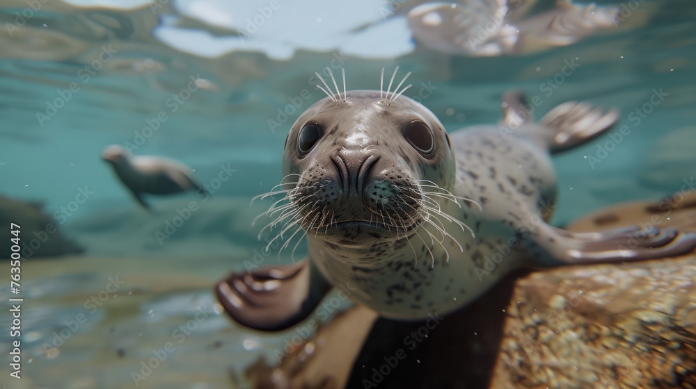Obraz premium Seals: marine mammals with brown fur, like to swim, native to all over the world. 