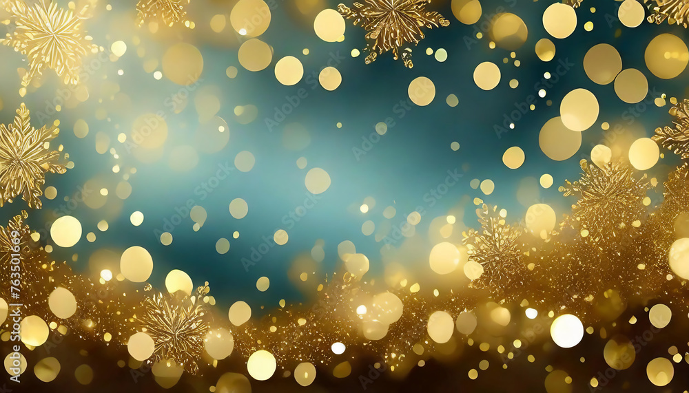 金と青のクリスマスの背景素材　AI画像　ジェネレーティブAI - obrazy, fototapety, plakaty 