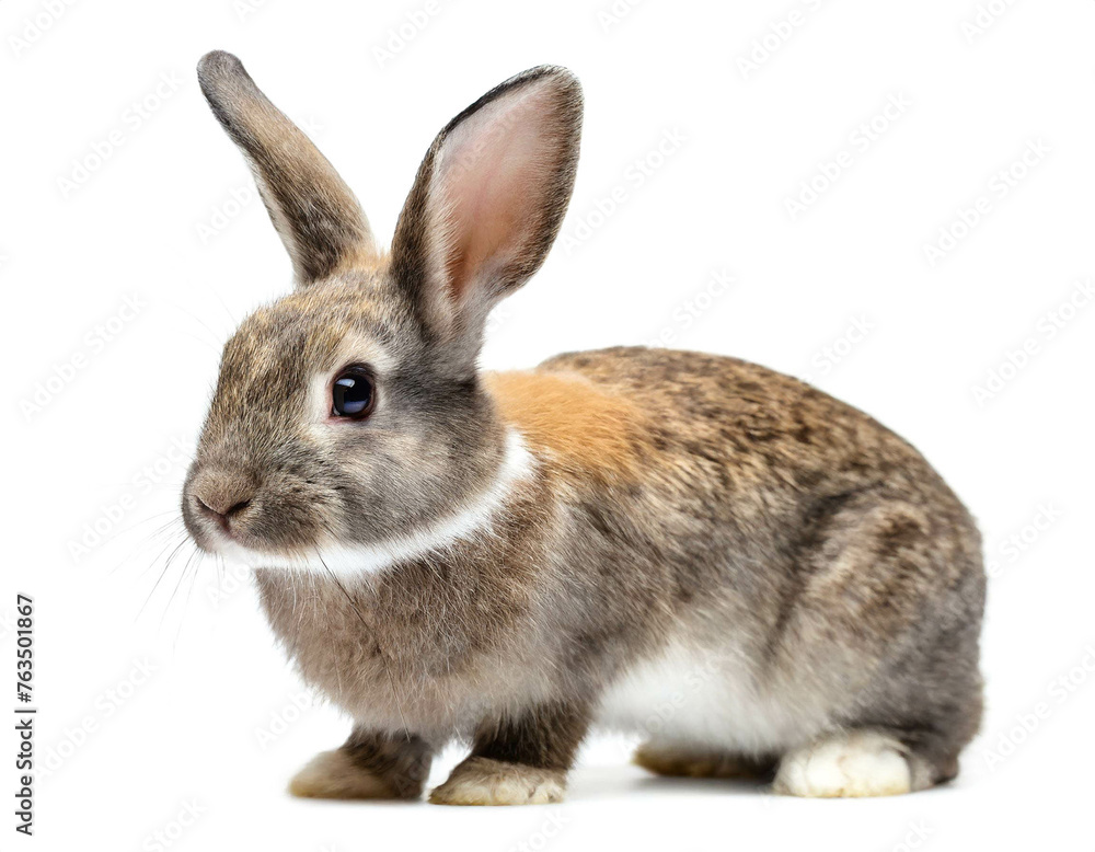 Kaninchen stehend isoliert auf weißen Hintergrund, Freisteller 