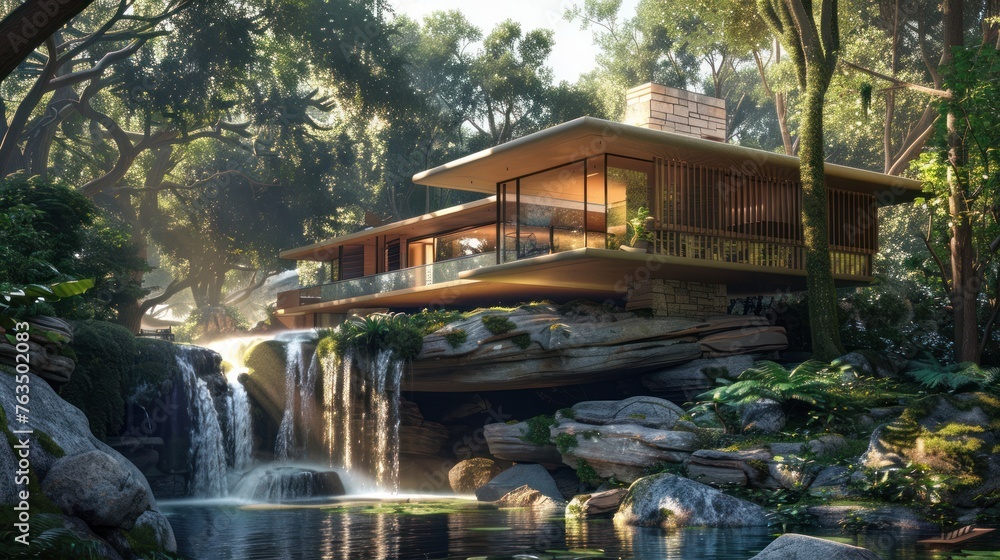 This house is like something straight out of a fairy tale. Built on a rock shelf above the waterfall. Gives a feeling of complete harmony with nature.